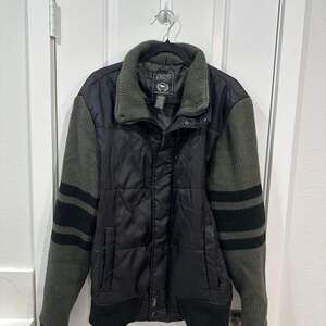 Buffalo David Bitton Men's Hybrid Quilted Puffer Jacket with Knit Sleeves